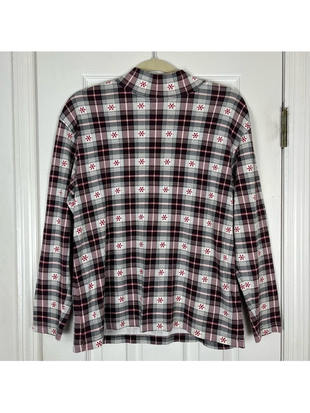 Vintage Christmas Holiday Plaid Snowflake Mock Turtleneck Shirt